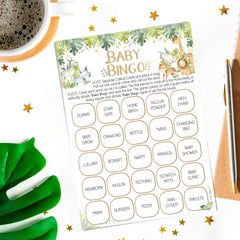 Pink Bee Parties Baby Bingo - Safari Theme Baby Shower Game - 20 Players