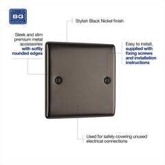 BG Electrical NBN94 Single Blank Plate, Black Nickel