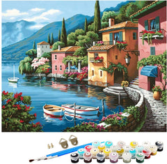 Painting by Number Kits for Adult, DIY Canvas Oil Painting Kit for Kids or Beginner with Paint brushes Acrylic Pigment Drawing Paintwork 16x20inch Without Frame (Sea view)