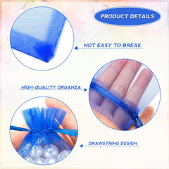 G2PLUS Blue Organza Gift Pouches, 7x9 CM Small Organza Favour Bags, 100 PCS Wedding Jewelry Bags, Clear Mesh Pouches Perfect for Wedding, Christmas, Birthday, Anniversary