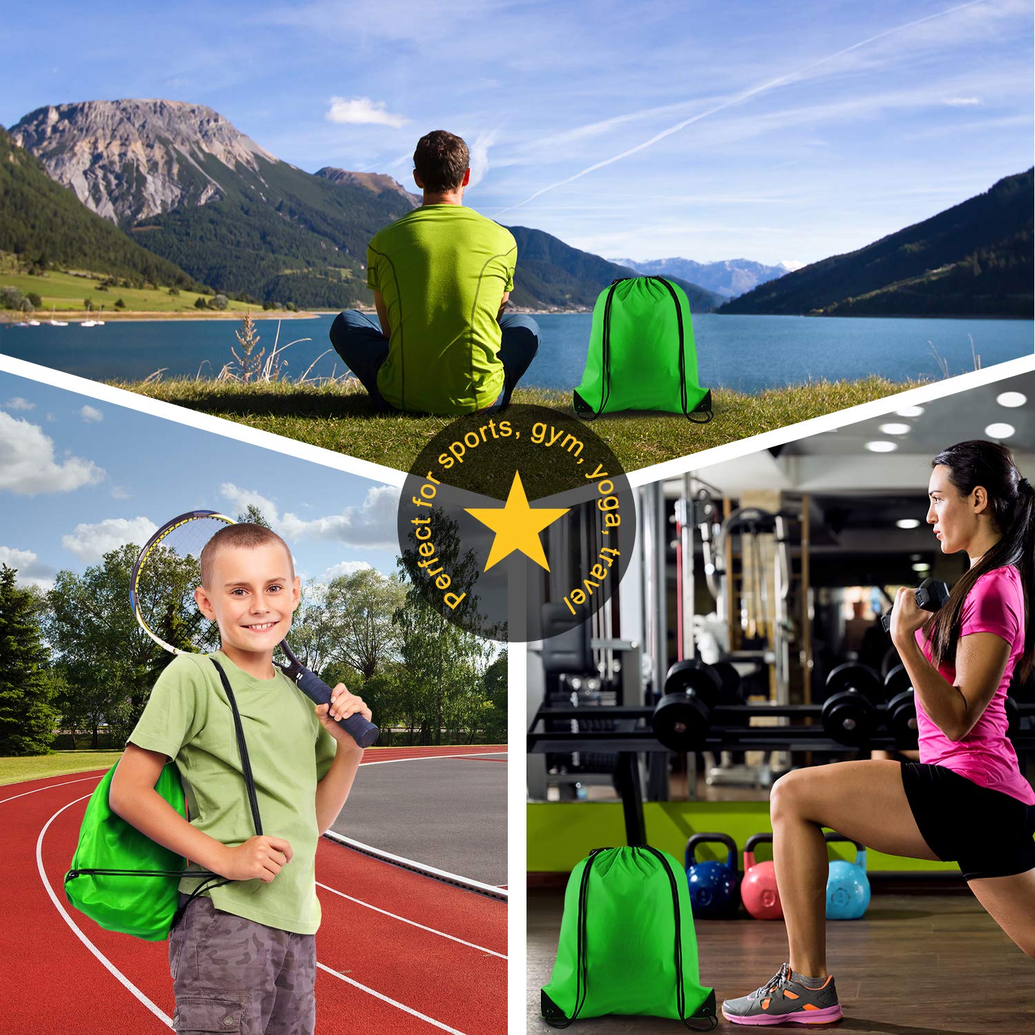 FEPITO 2 Pack Drawstring Backpack Bags Sack Cinch Bag String Backpack for Gym Traveling, Dark Green