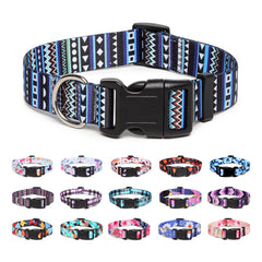 Suredoo Adjustable Nylon Dog Collar with Patterns, Soft Comfy Pet Collar for Small Medium Large Dogs (L, Bohemian Blue)