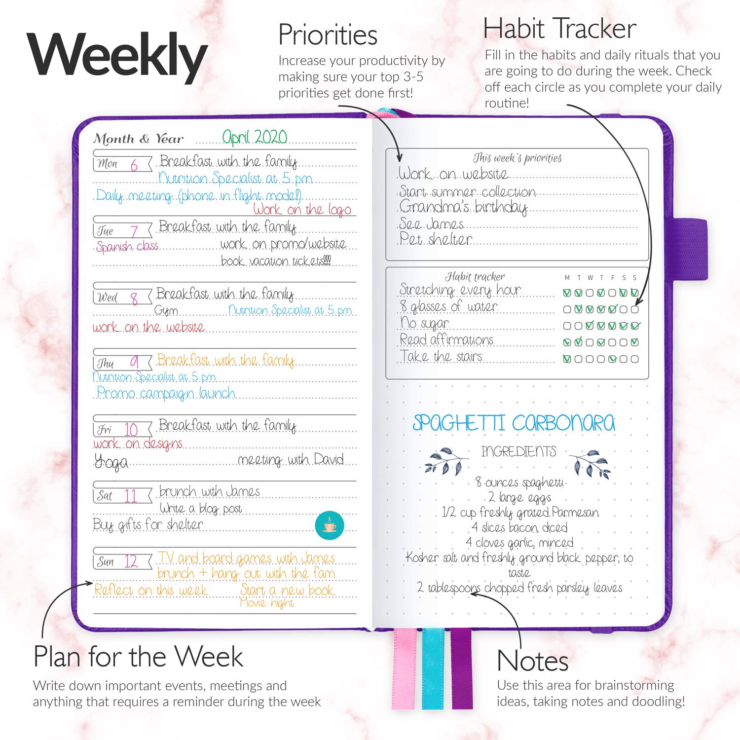 GoGirl Planner and Organizer for Women – Pocket Weekly Planner, Goals Journal & Agenda for Time Management & Productivity. Undated (Purple)