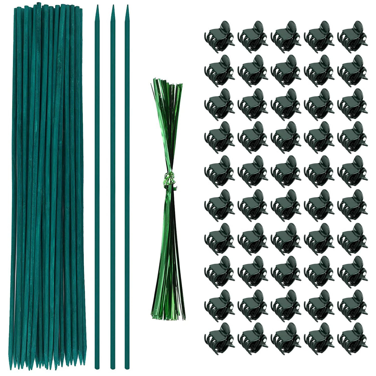 TSKDKIT 30cm Plant Support Sticks and Clips Garden Stakes Bamboo Sticks with Twist Ties Green Plant Stakes 12 inch Plant Canes Sticks for Garden or Home Floral Picks Gardening Tripods Making(25 Pcs)