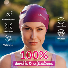 Limmys Women’s Swimming Cap - 100% Silicone Ladies Swim Caps - Premium Quality, Stretchable and Comfortable Swimming Hats - Available in Different Attractive Colours (Pink)