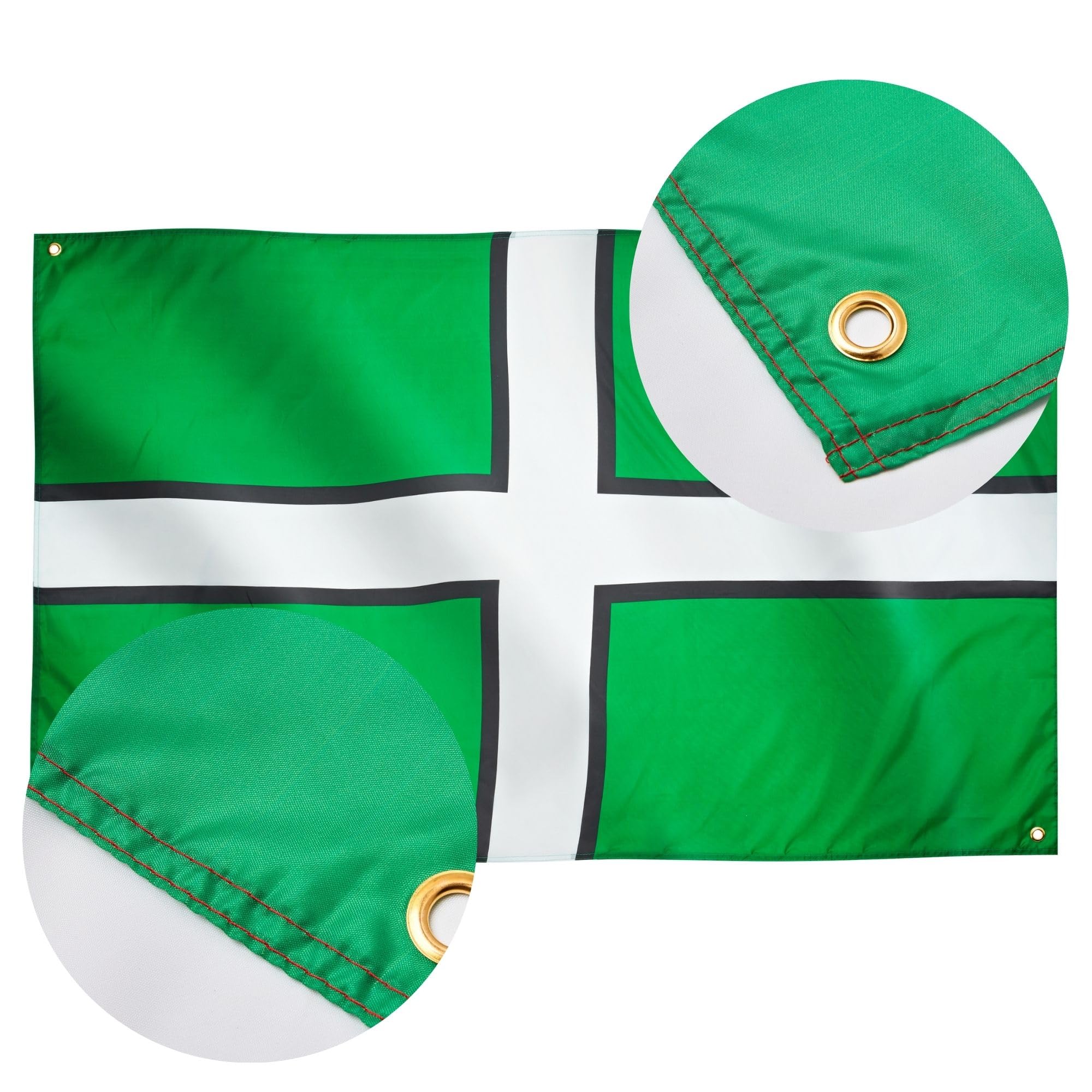 Runesol Devon Flag, 91x152cm, 3ft x 5ft, Saint Petroc's Flag, 4 Grommets, Eyelet in Every Corner, Devon Cross, Devonian Flag, St Petrocks Day, Premium Flags, Inside, Outside, Vivid Colours