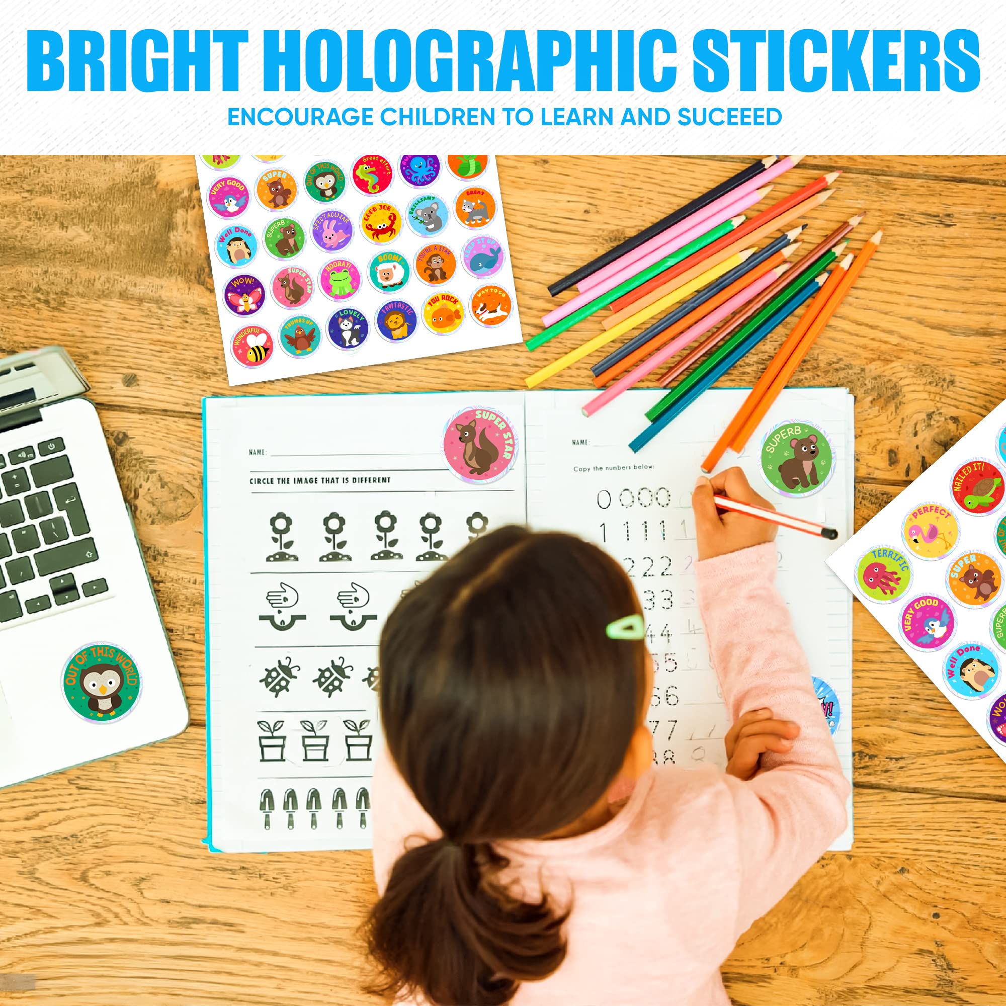 510 Reward Stickers For Children Well Done Teacher Stickers with Shiny Silver Sparkly Sparkling Holographic Edge Praise Good Work and Behaviour (Animal)