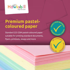 Hawksbill Paper 225GSM Multi-Purpose Pastel Rainbow Coloured Card – 50 Pack of Thick, Premium, Coloured A4 Card – Thick Card for Making Stationery, Home or Office Use and Arts or Crafts