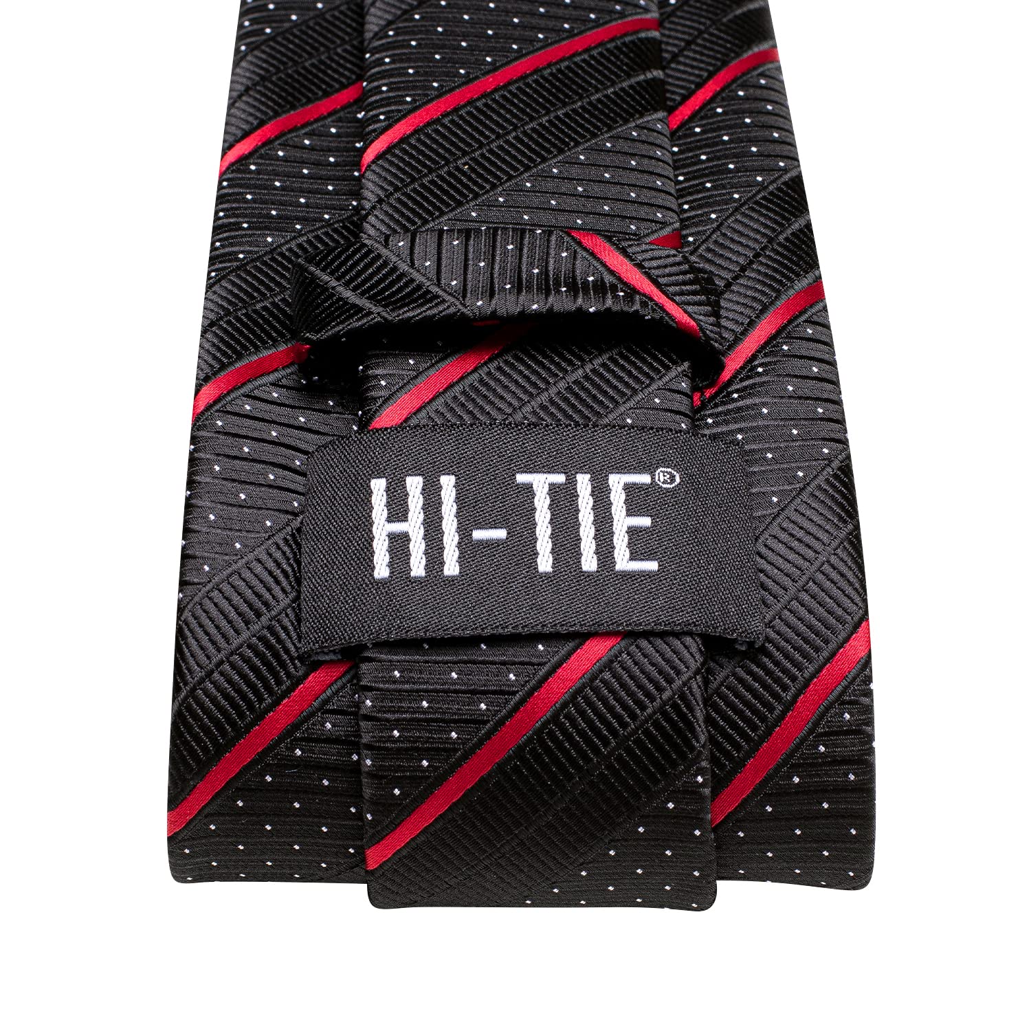 Hi-Tie Formal Black Red Striped Mens Neck Tie Set Silk Woven Ties With Pocket Squares Cufflinks Clip Pin Designer Tie