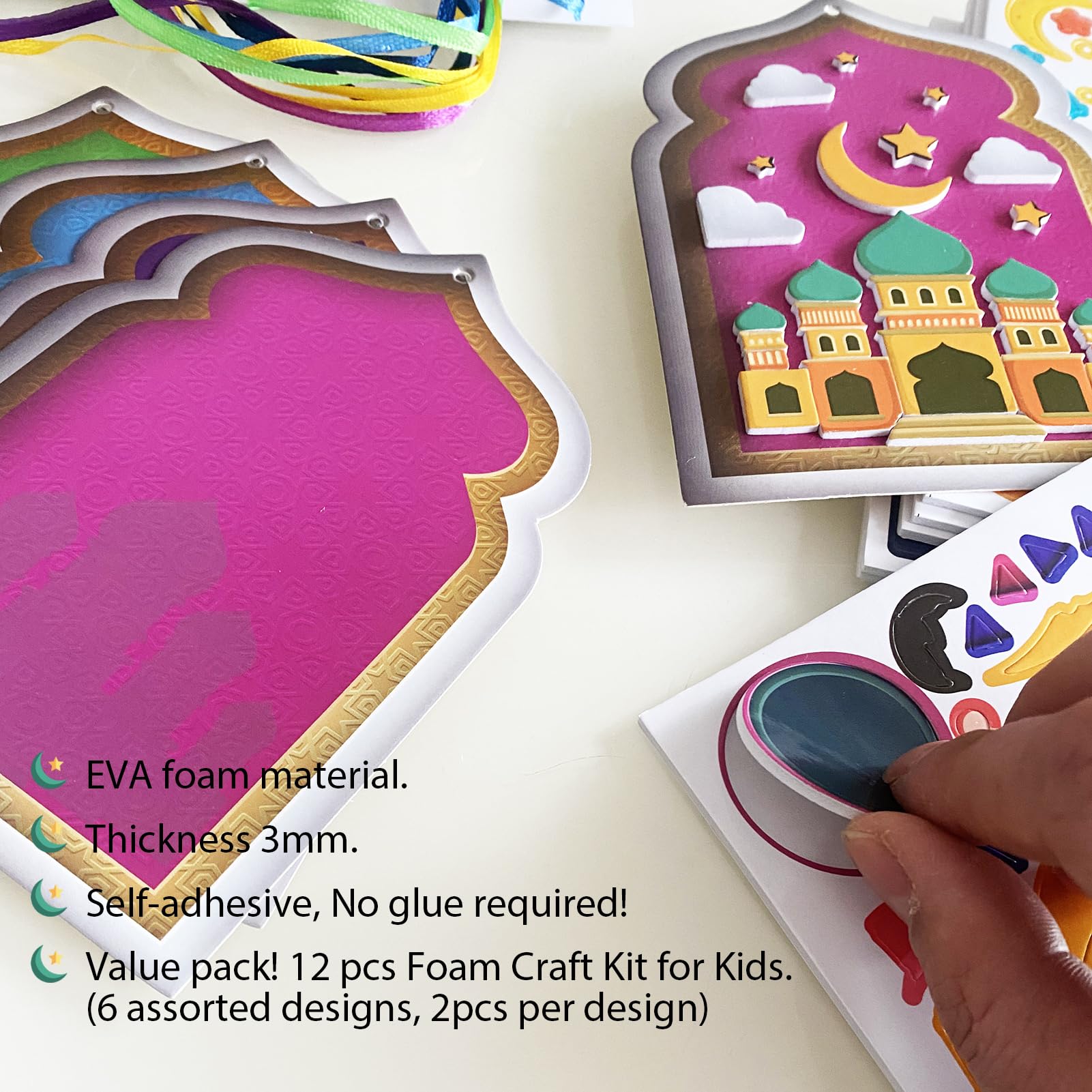 PopManko Ramadan Crafts for Kids, 12 Pack Ramadan Eid Arts and Crafts Foam Stickers Gifts for Kids, Ramadan Eid Activities Craft Kits Make Your Own Ramadan Eid Decorations for Home