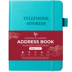 Legend Planner Address Book with Alphabetical Tabs – Mini Telephone Contacts Book for Phone Numbers, Addresses, Passwords, Small (Turquoise)