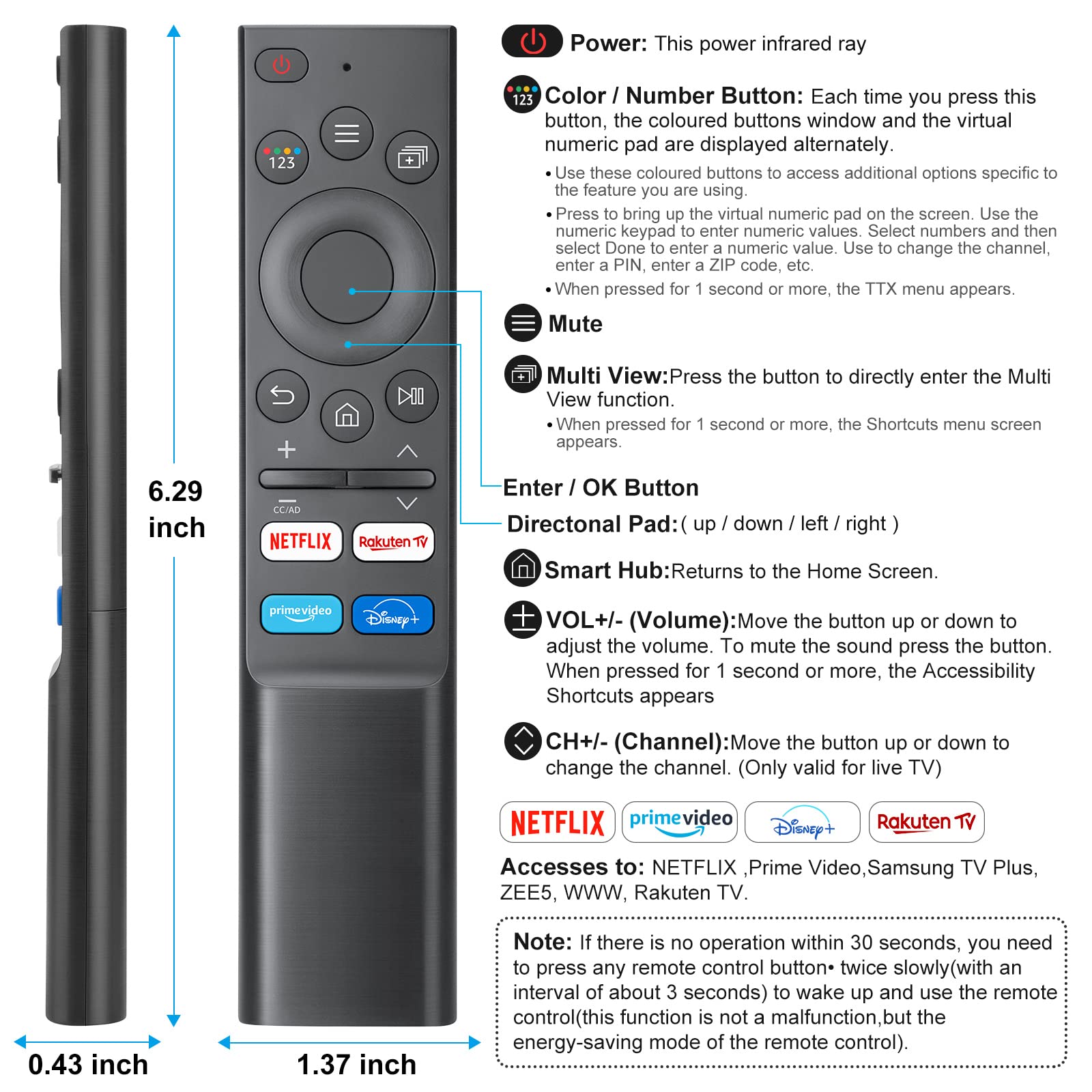 Universal for Samsung-Smart-TV-Remote, Newest Upgraded Infrared Samsung Remote Control with Netflix, Prime Video, Rakuten TV, Disney Buttons