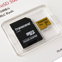 Transcend 8GB microSDHC 500S Memory Card UHS- I, C10, U3, V30, 4K, Full HD, Up to 95/80 MB/s (ideal for action cameras and drone cameras) TS8GUSD500S