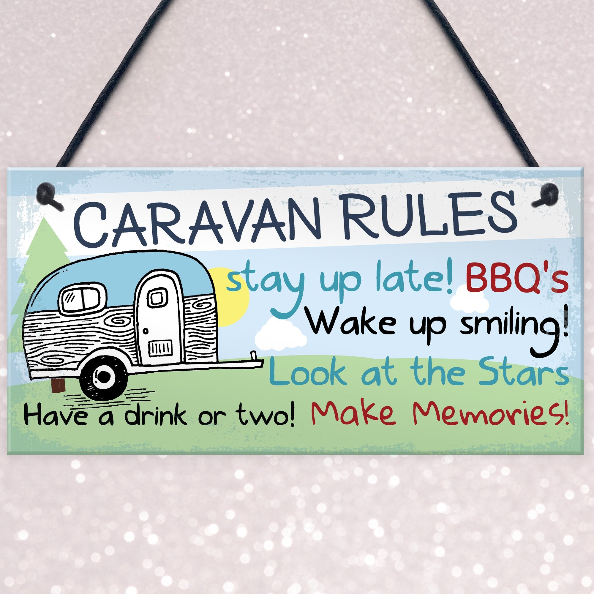 RED OCEAN Caravan Rules Novelty Hanging Plaque Campervan Outdoor Garden BBQ Sign Retirement Friend Gift