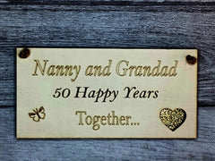 Nanny and Grandad Grandparents Anniversary Gift Plaque Gift 50 Years 50th Gold Wedding