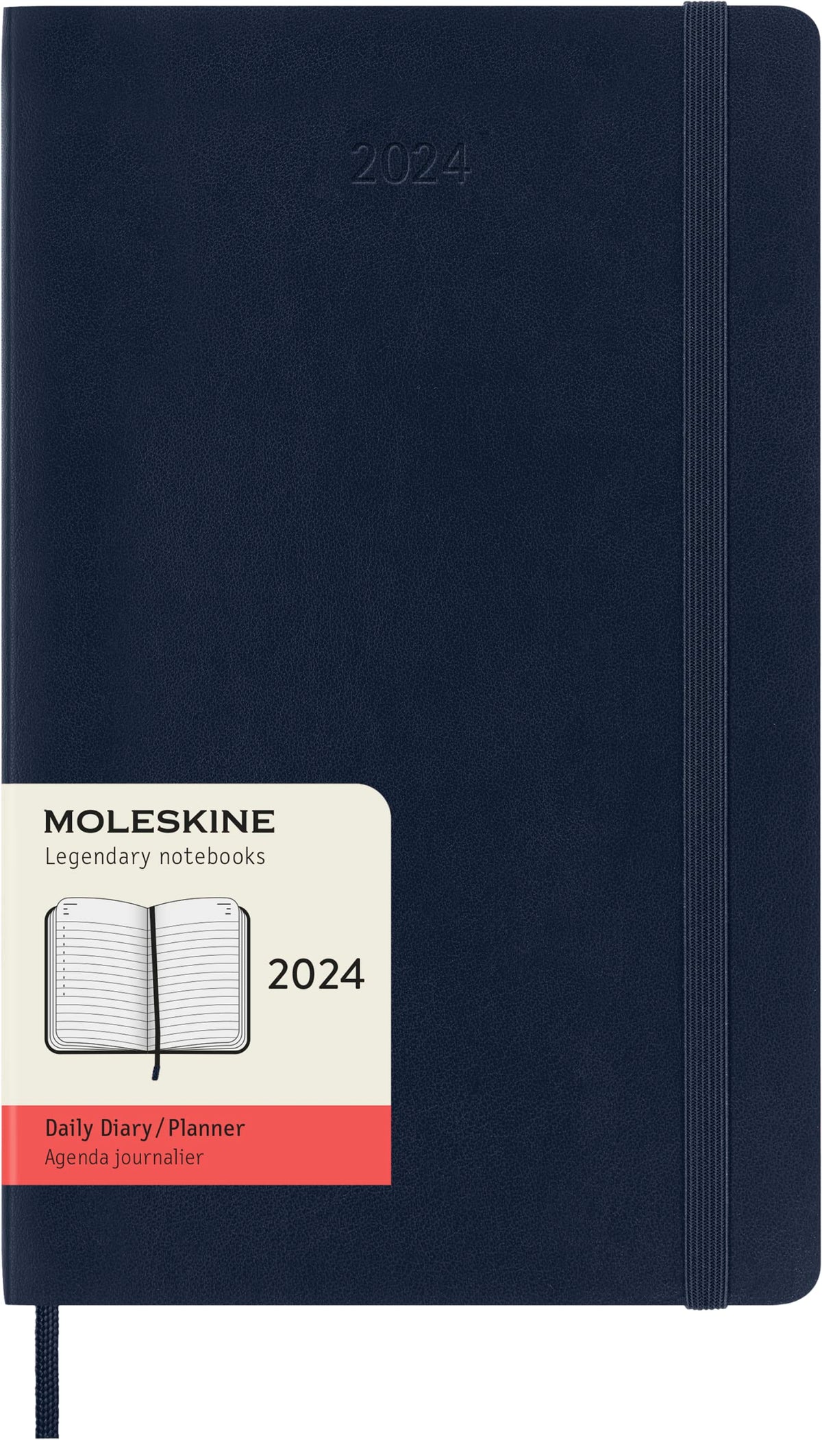 Moleskine Daily Agenda 12 Months 2024, Agenda 2024, Size Large 13x21, Soft Cover and Elastic Closure, Colour Sapphire Blue