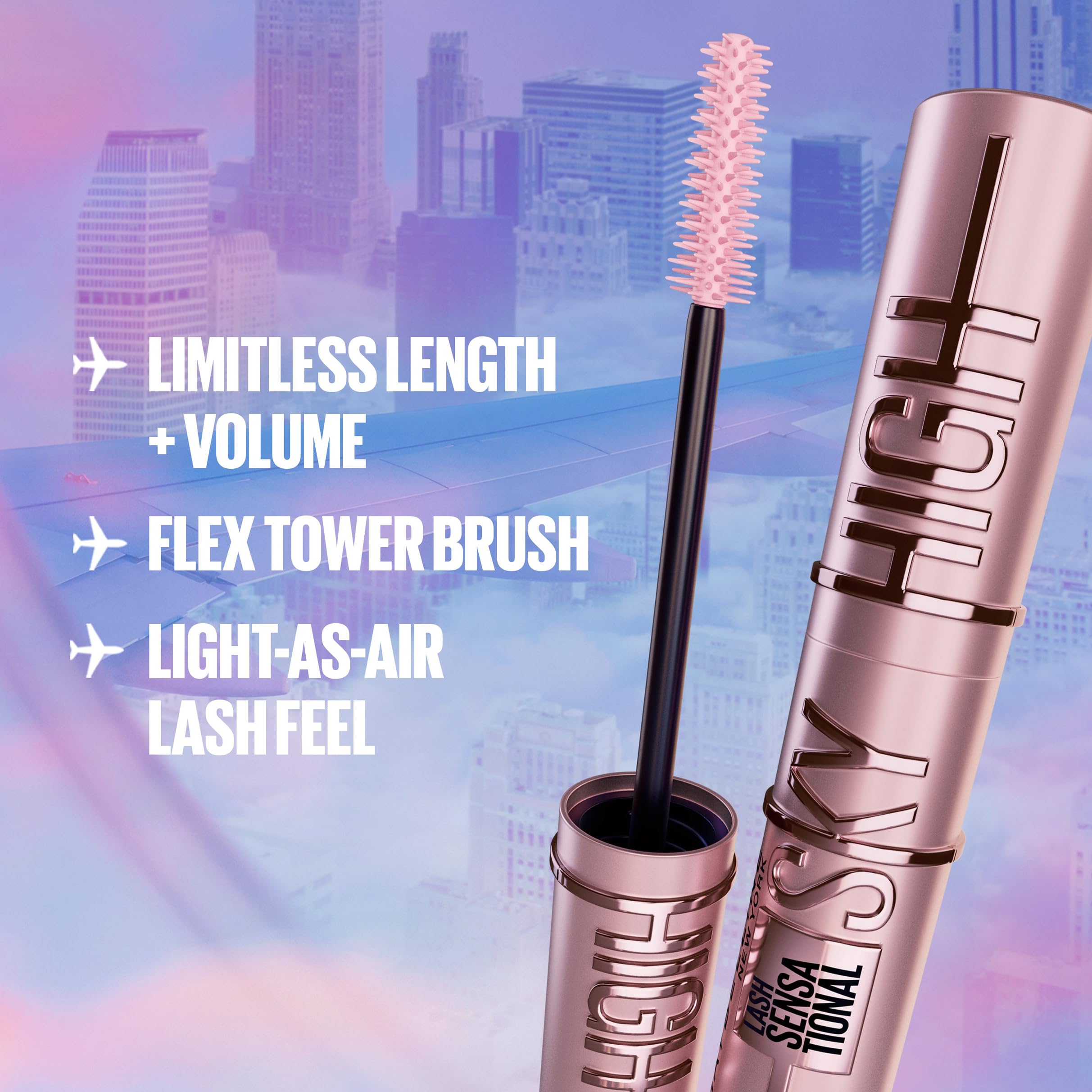 Maybelline New York Lash Sensational Sky High Mascara, Volumising & Lengthening Mascara, Washable Flake-Free Formula Infused with Bamboo Extract & Fibres, 7 ml, Shade: 01, Black