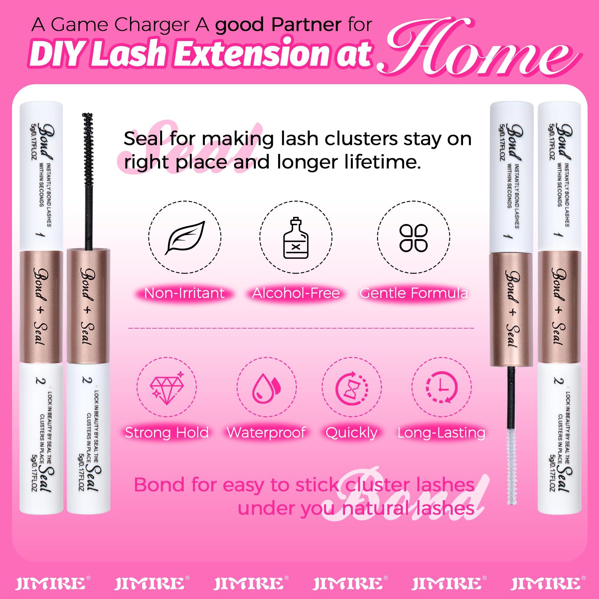 JIMIRE Eyelash Extension Kit Fluffy Cluster Lashes Kit with Glue Bond and Seal Volume Lashes Individual Cluster Kit 10-18MM Wispy DIY Lash Extensions Kit at Home Faux Mink Individual Eyelashes Kit