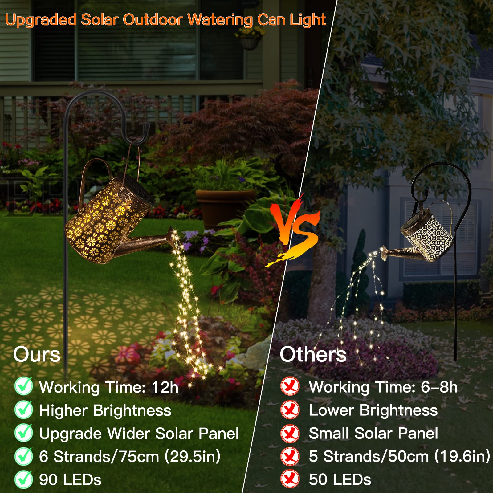 MEDE Watering Can Solar Lights Outdoor Garden,90 LED Garden Ornaments Outdoor Light Solar Powered Waterproof Large Retro Metal Fairy Lights with Bracket for Patio Yard Pathway Decorations Garden Gifts