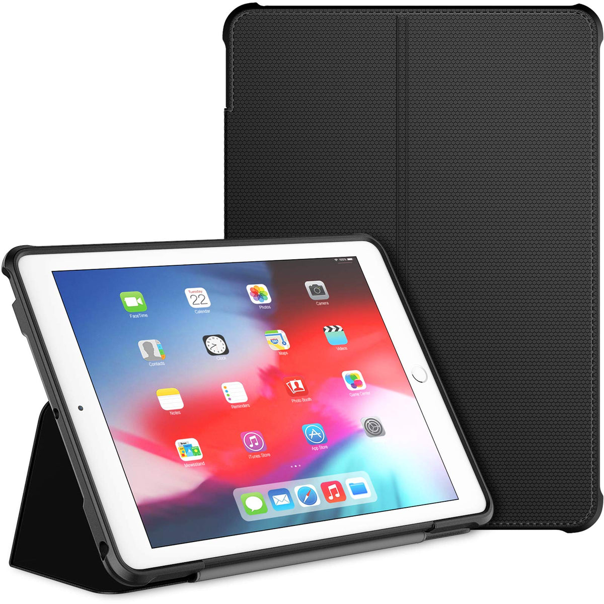 JETech Case for iPad 9.7-inch (2018/2017 Model, 6th/5th Generation), Double-fold Stand with Shockproof TPU Back Cover, Auto Wake/Sleep, Black