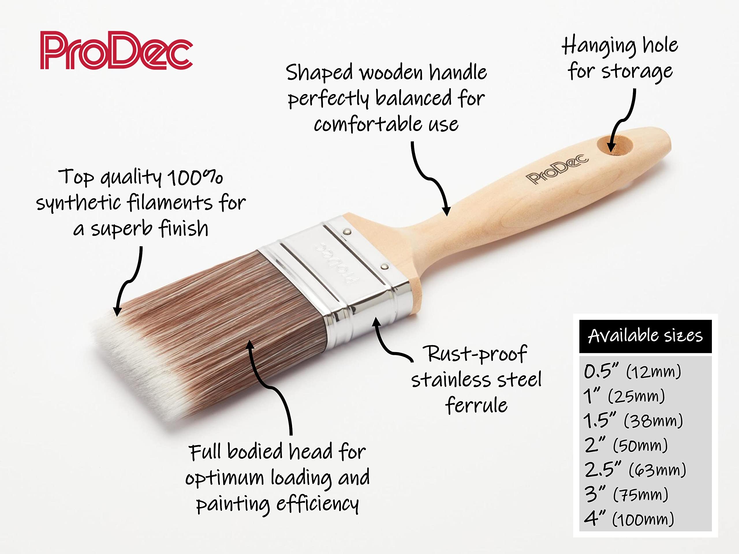 ProDec 1 inch Premier Trade Professional Synthetic Paint Brush for a Smooth Finish Painting with Emulsion, Gloss and Satin Paints on Walls, Ceilings, Wood and Metal, 1 inches 25mm