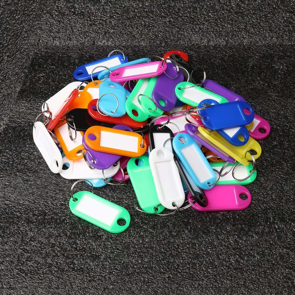 Pengxiaomei 100pcs Key Tags, Plastic Keyring Tags with Ring 10 Colors ID Label Tag Luggage Id Labels Name Tags Id Tags Key Rings