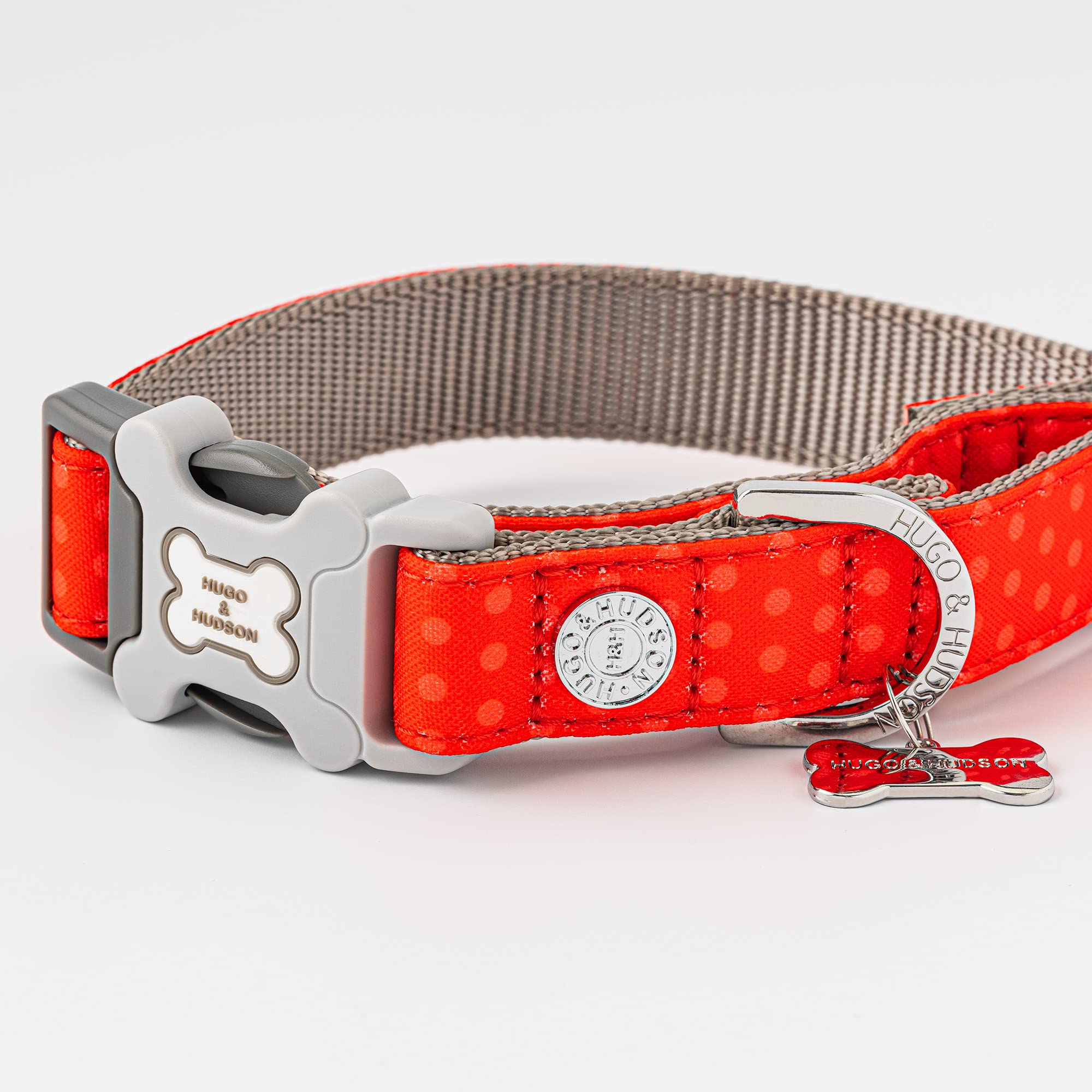 HUGO & HUDSON Nylon Dog Collar with Quick Release Safety Buckle, Red & Coral Polka Dot, XS