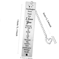 Granddaughter Metal Bookmarks Granddaughter Birthday Christmas Graduation Gifts from Grandfather Grandmother I Love You Granddaughter Bookmark Present