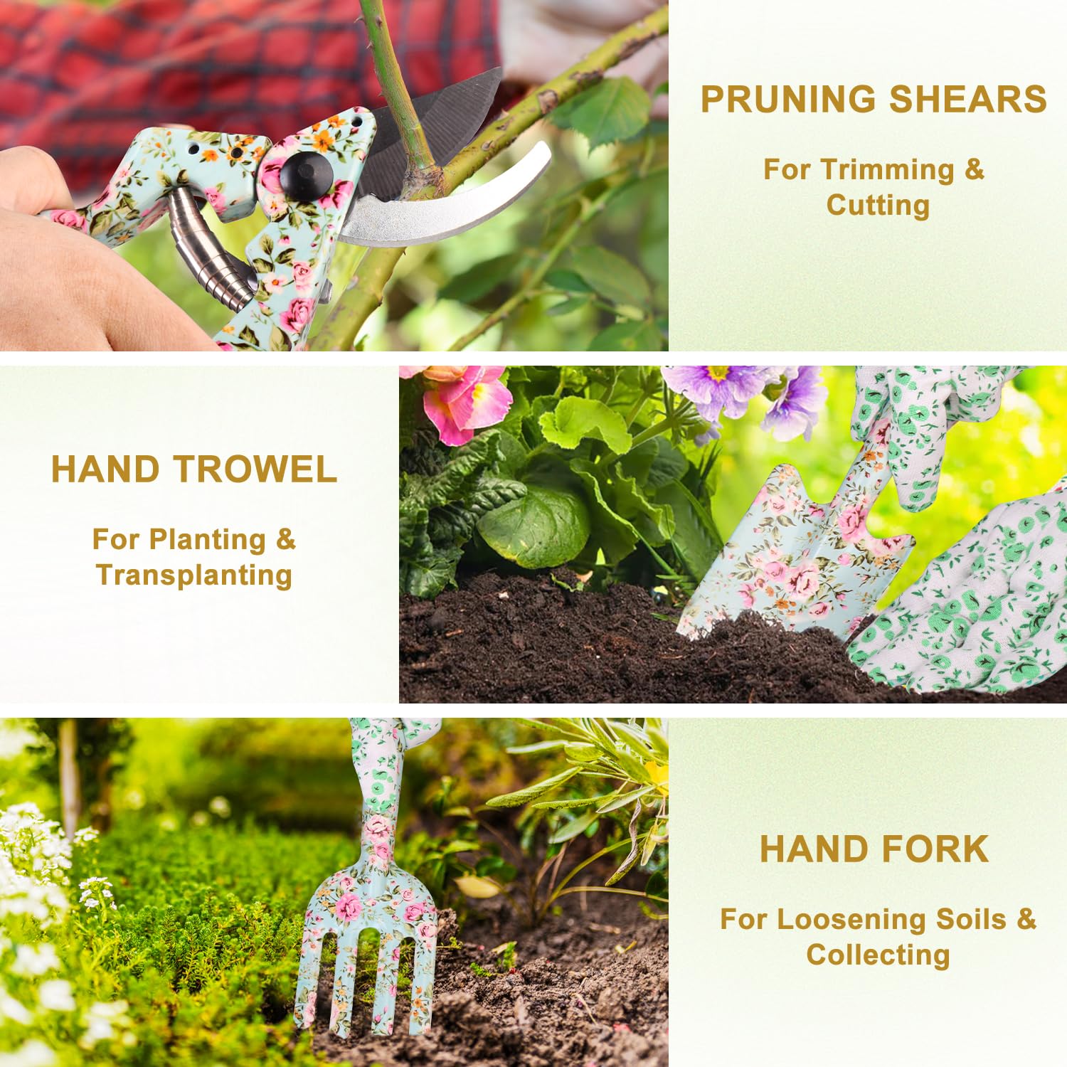 Gardening Gifts for Women, 8Pcs Garden Tools Set Including Hand Trowel, Fork, Scissors, 2 Hand Creams, 2 Candles and Gloves, Garden Birthday Gifts for Women Mum Gardener Lovers