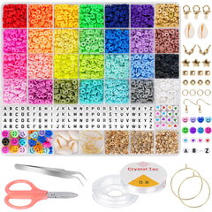 Moyofree 6380Pcs Clay Beads Kit, 28 Colors Flat Round Polymer Clay Beads for Jewelry Making, 6mm Heishi Clay Spacer Beads for Bracelet Necklace Earring DIY with Letter Beads for Kids Adults