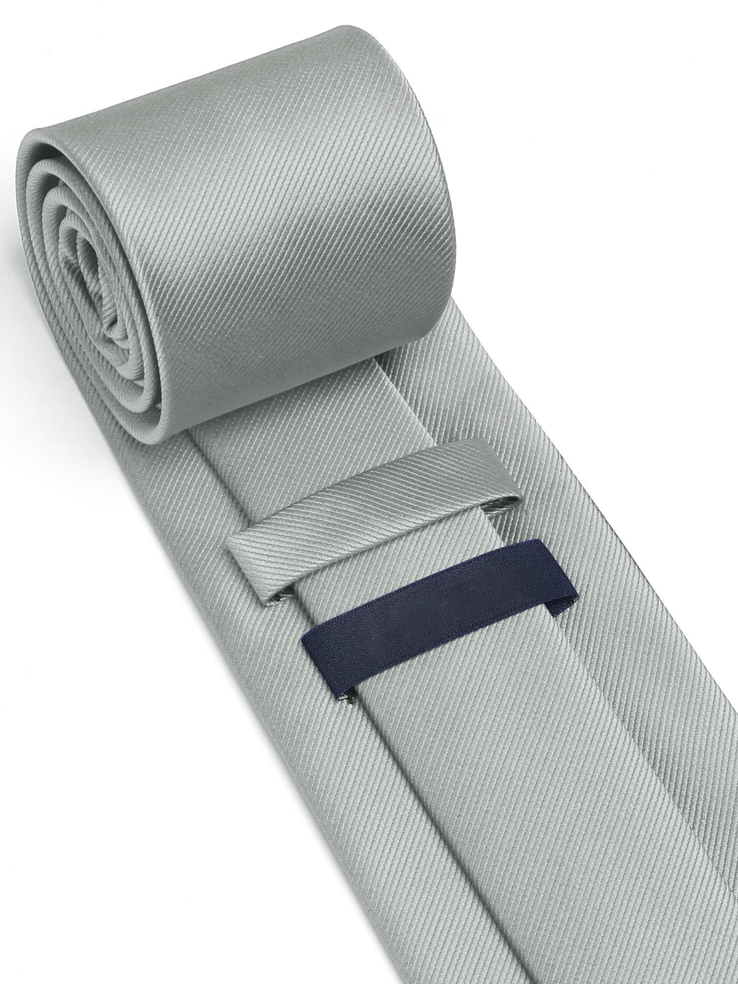 HISDERN Grey Solid Color Wedding Tie and Pocket Square, Classic Tie Clip Set for Men-Multiple Colors