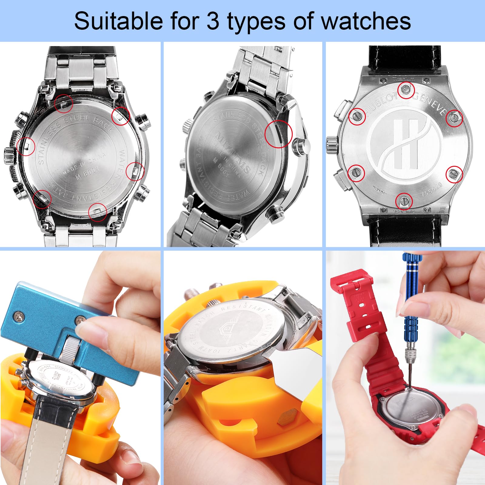 JOREST Watch Battery Replacement Kit, Watchmaker Repair Screwdriver, Watch Opening Tool, Watch Strap Replacement,Watch Back Remover, Watch Case Opener, Watch Back Remover Holder, Spring bar, Tweezers