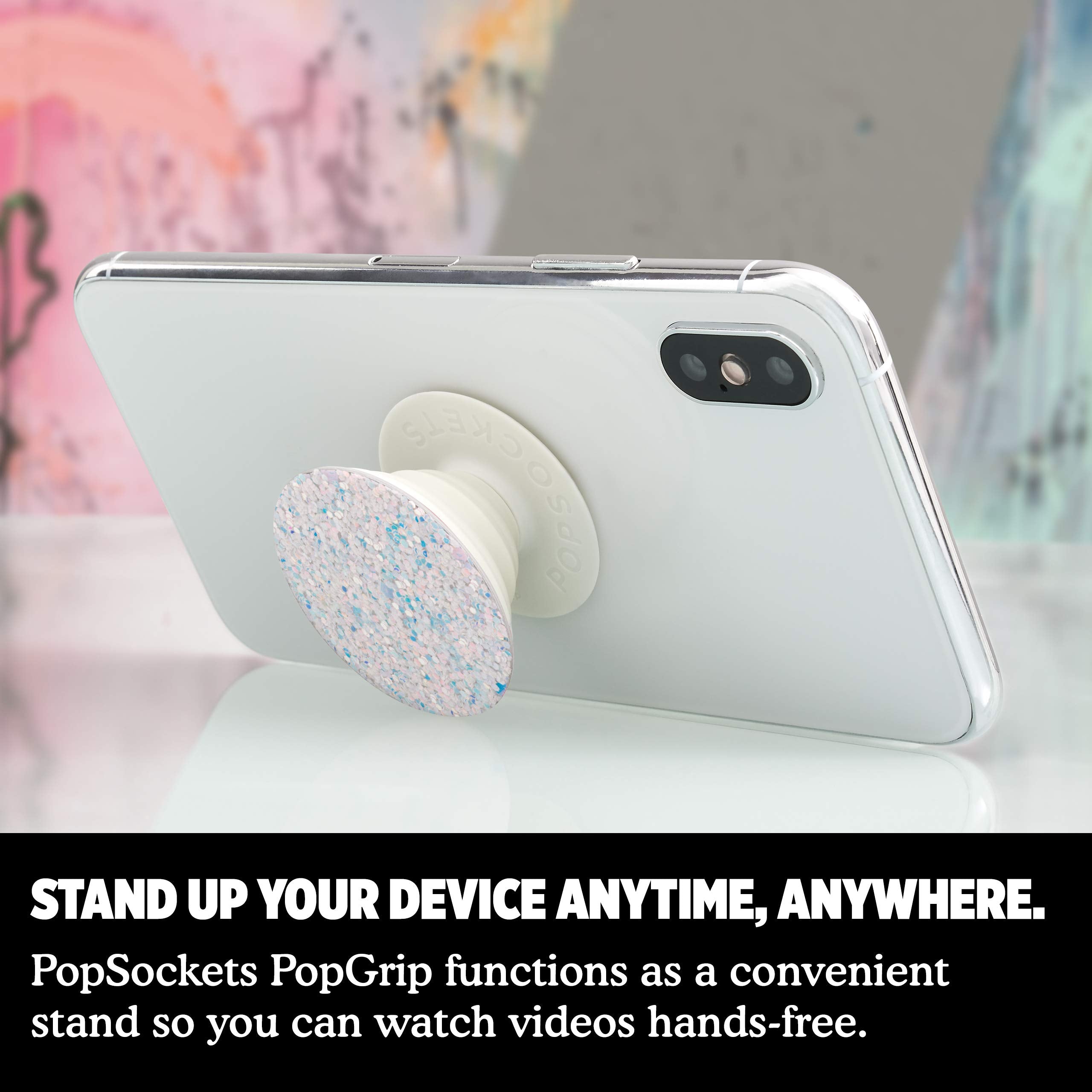 PopSockets PopGrip -All Smartphones and Tablets, Nintendo Switch, Kindle E-reader, Ipad Expanding Stand and Grip with Swappable Top - Sparkle Snow White,Water proof