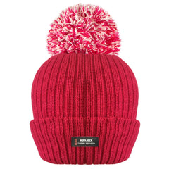 RockJock R40 Ladies Womens Winter POM POM Ribbed Beanie HAT with Advanced Thermal Insulation Red