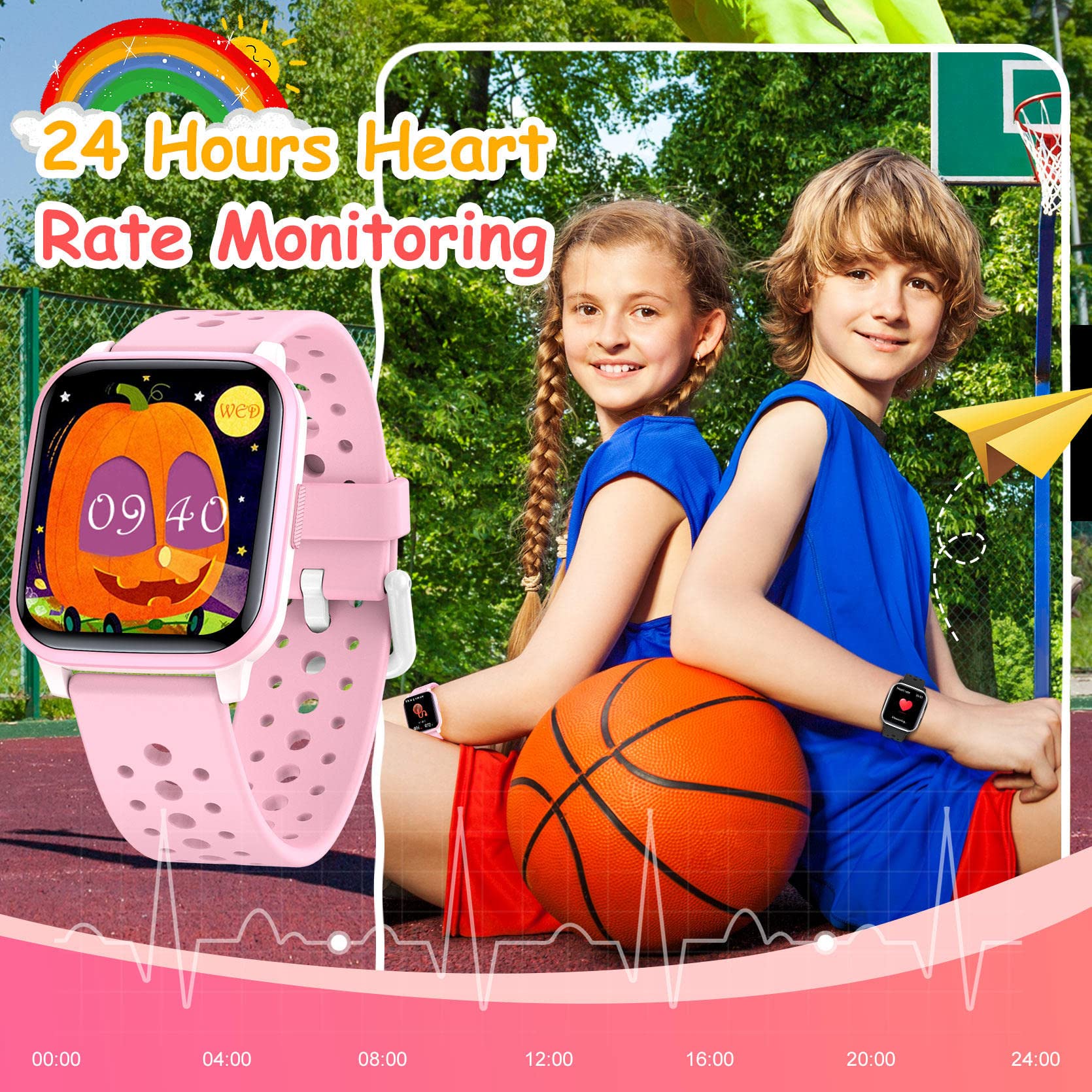 LAMA Kids Smart Watch, 1.4 inches Touch Screen Activity Trackers, Fitness Trackers With Heart Rate Monitor, Waterproof IP68 Tracker Watch Pedometer Stopwatch, Smart Watch for Girl Boy, Pink