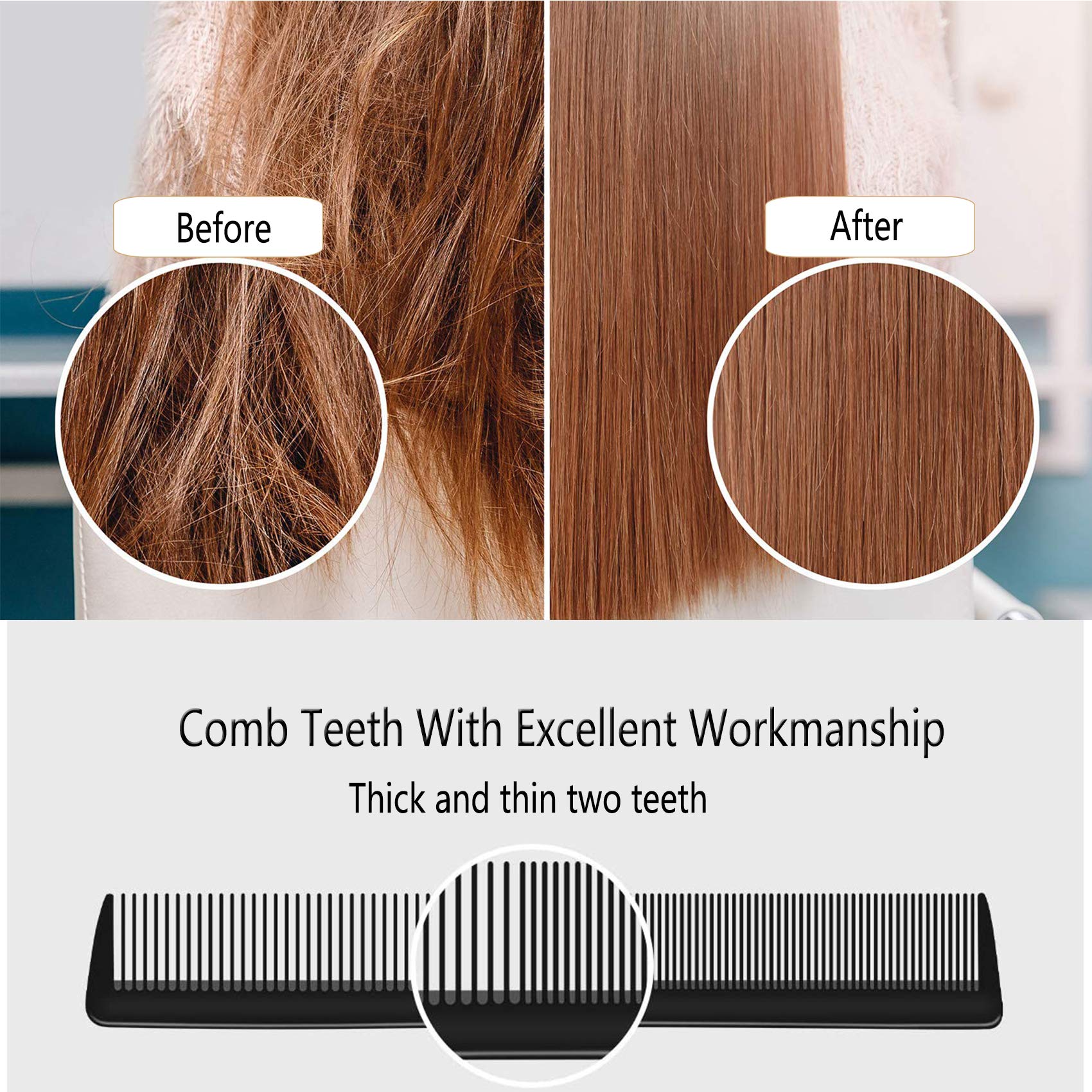 JeoPoom Carbon Comb, Compact Carbon Comb, Coarse Fine 2 Teeth, Break-Proof Anti-Static, Salon Hairdresser Hair Care Tools For Men And Women With Different Types Of Hair