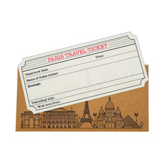 Paris White (with Gold Shimmer effect) Travel Ticket and Envelope (DIY). Paris themed (DIY) ticket surprise holiday gift.