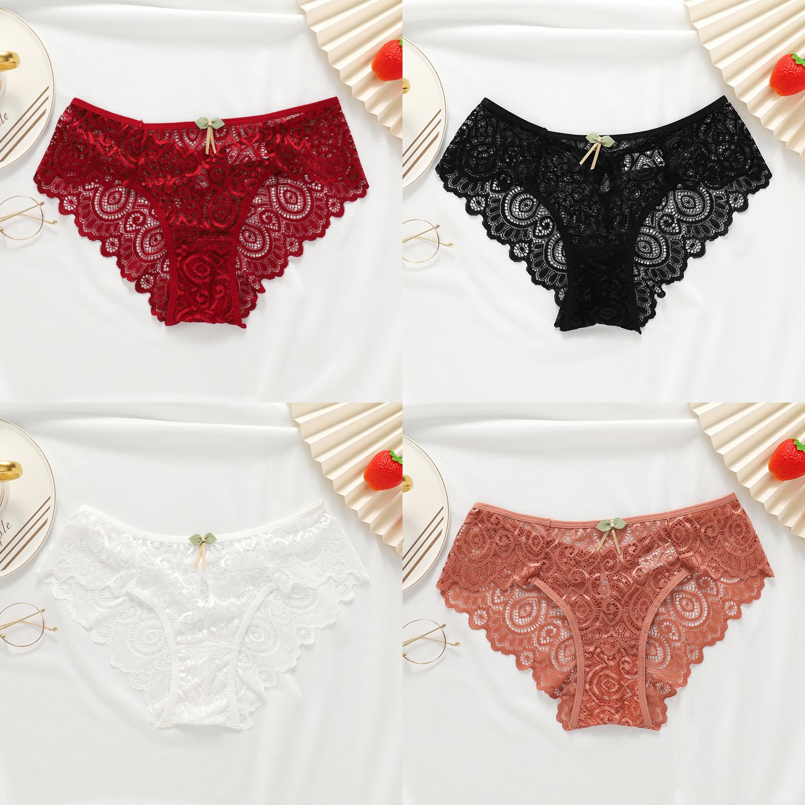 SHAINE 5pcs Women's Knickers Sexy Lace Briefs Underwear Fit Panties Low Rise Soft Bikini