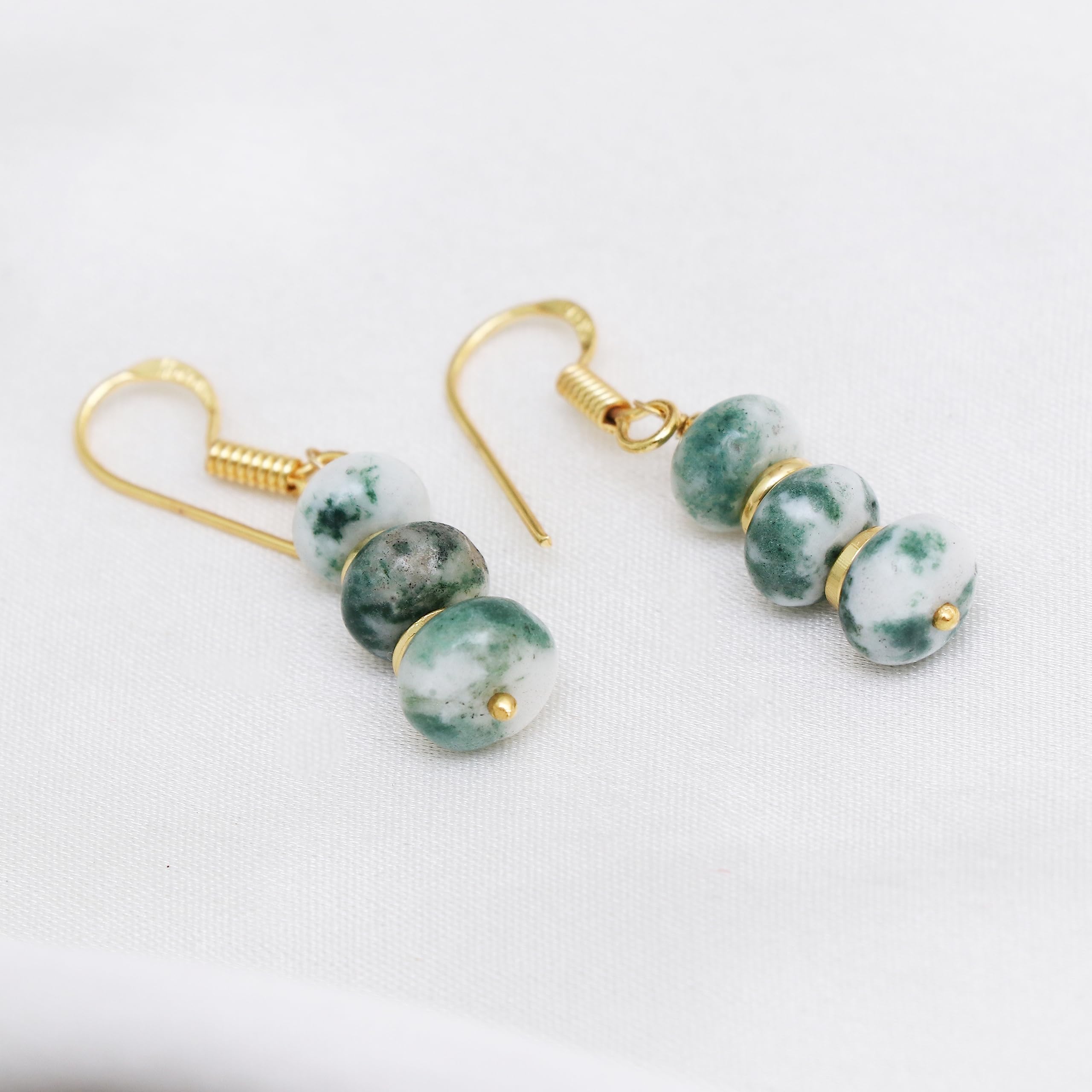 Gempires Moss Agate Rondelle Beads Earring, 8mm Crystal Beads, Dangle Drop Earring For Women (Moss agate)