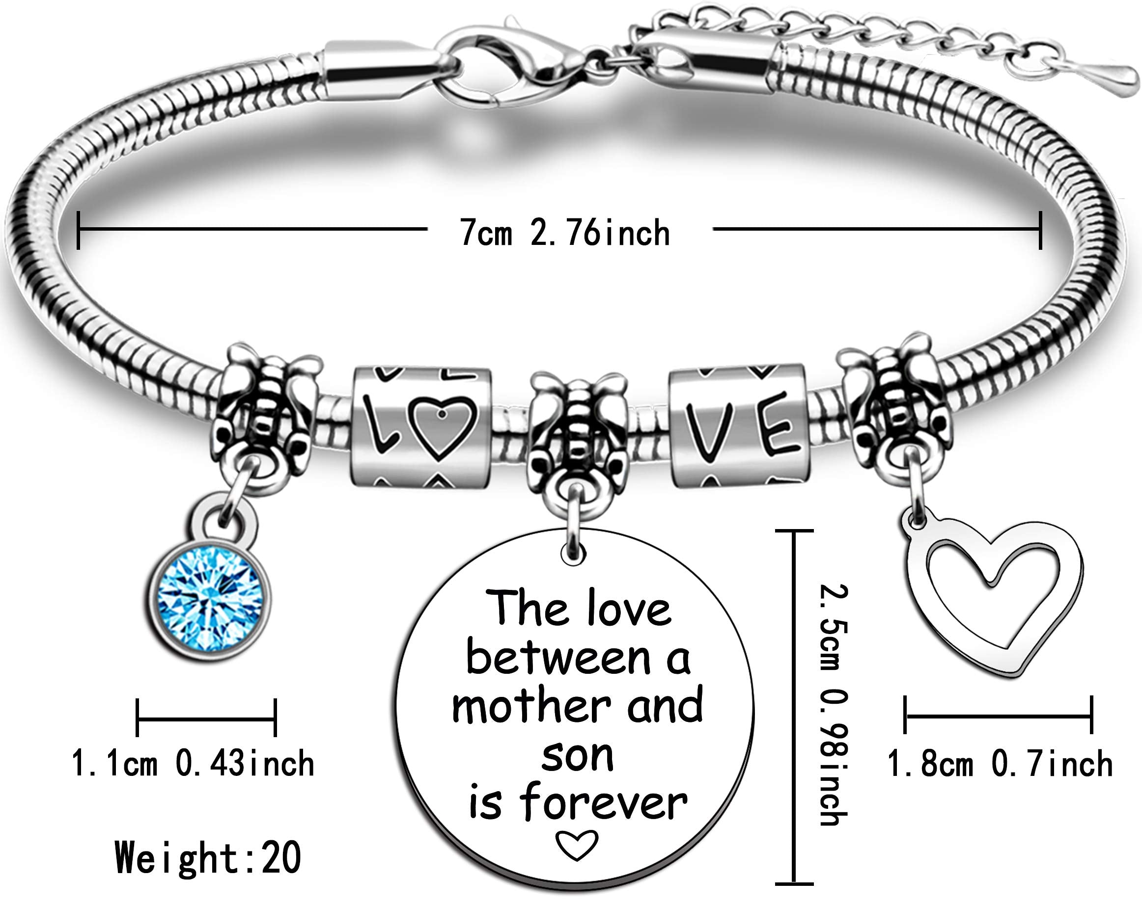 JMIMO Mum Gifts Mother Bracelet from Son Birthday Mother's Day Gift The Love Between A Mother and Son is Forever