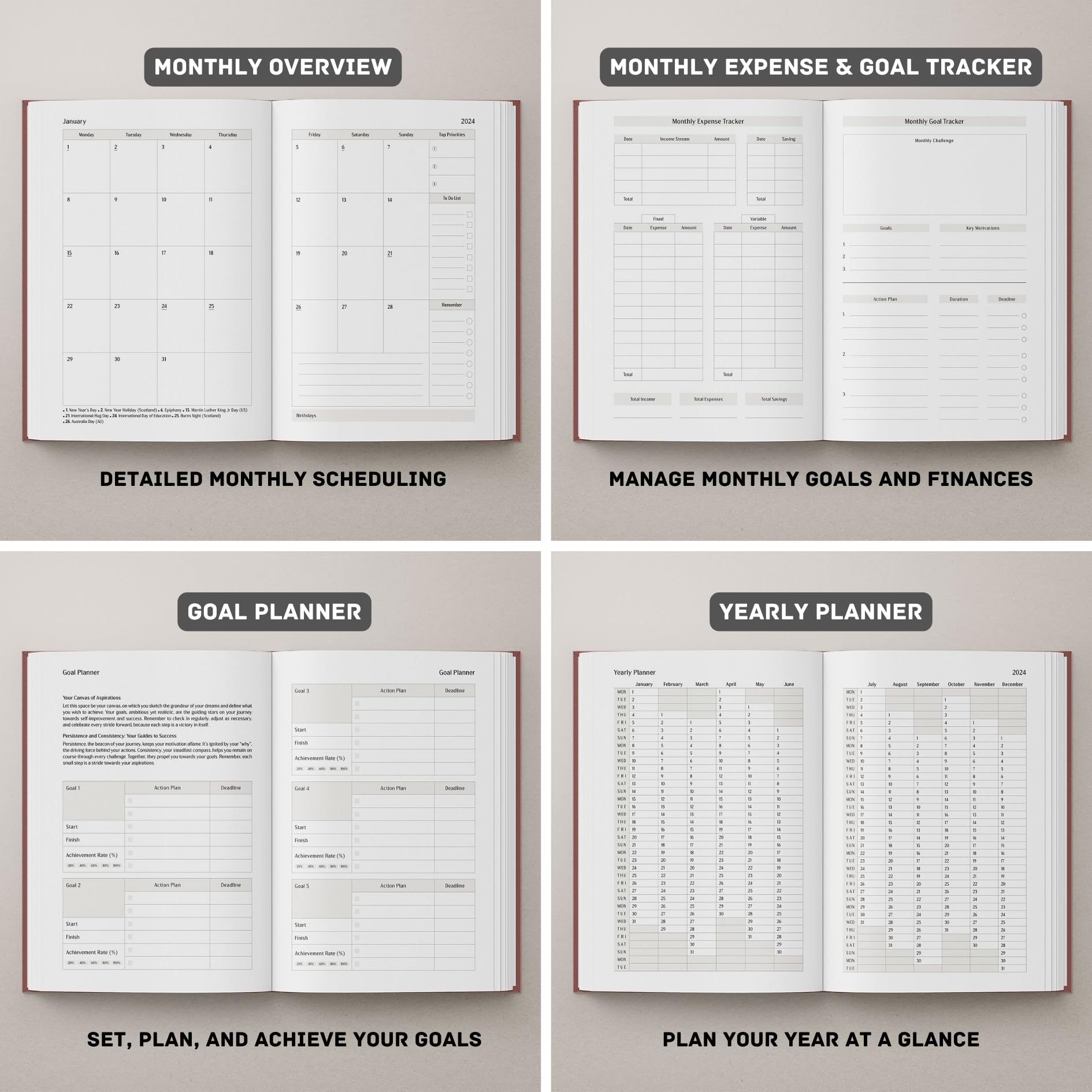 2024 Diary by Sorena - 2024 Diary A5 Week to View - Ideal Organiser and Weekly Diary for 2024 - To Do List, Journal or Planner - Student University Academic (Weekly, Brown)