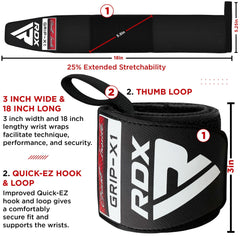 RDX Weight Lifting Wrist Wraps Support, IPL USPA Approved, Elasticated Pro 18” Cotton Straps, Thumb Loop, Powerlifting Bodybuilding Fitness Strength Gym Training WOD Workout, Gymnastics Calisthenics