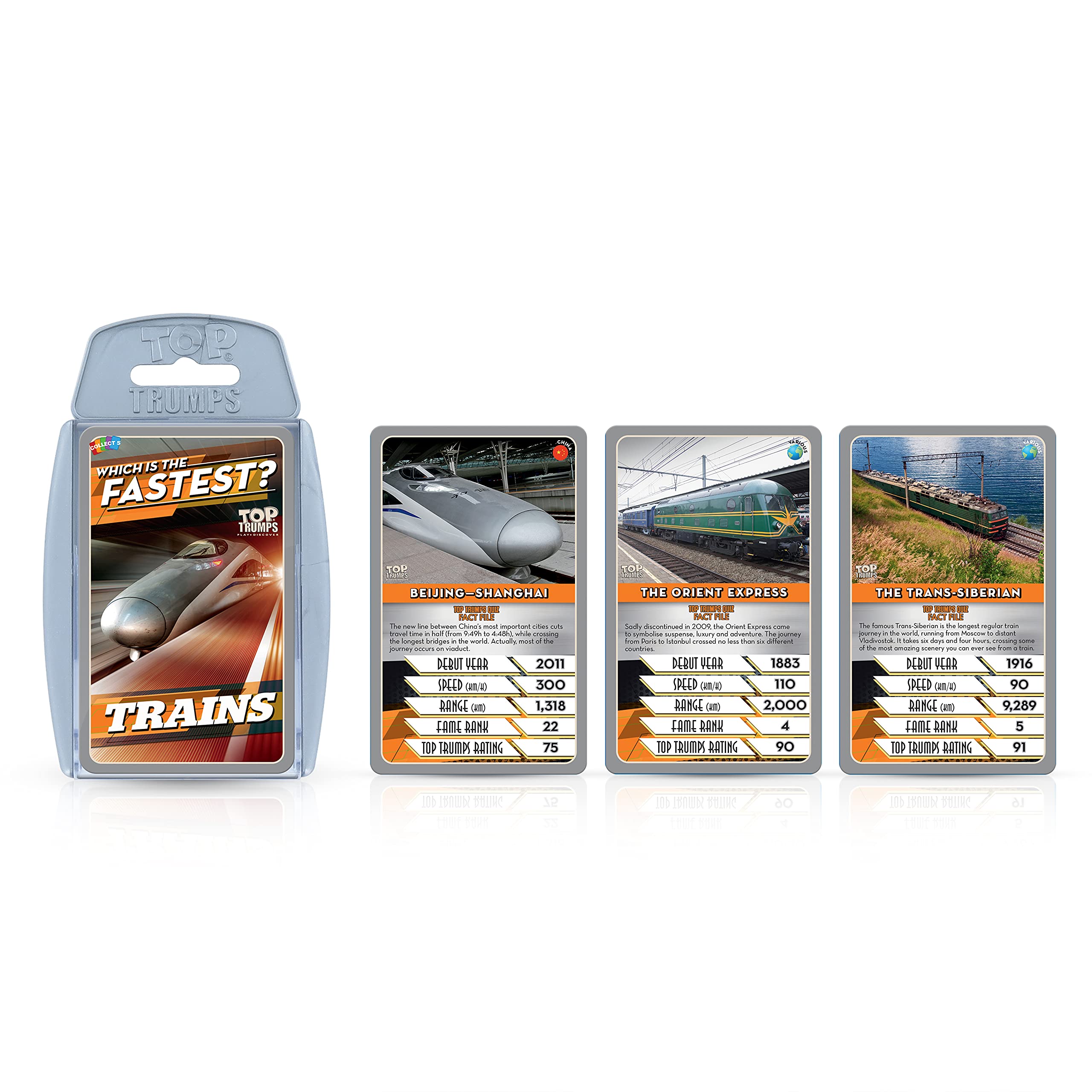 Top Trumps Trains Classics Card Game, learn about the London Underground, German Ice Trains and Beijing Shanghai in this educational packed game, gift and toy for boys and girls aged 4 plus