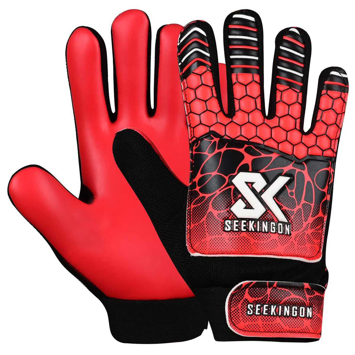 Seekingon Goalkeeper Gloves Kids, Children, Football Training Gloves with Premium Grip, Weather-resistant, Breathable, Latex Goalie Gloves Sizes 4/5/6/7 (Red, 7 S-M Adult)