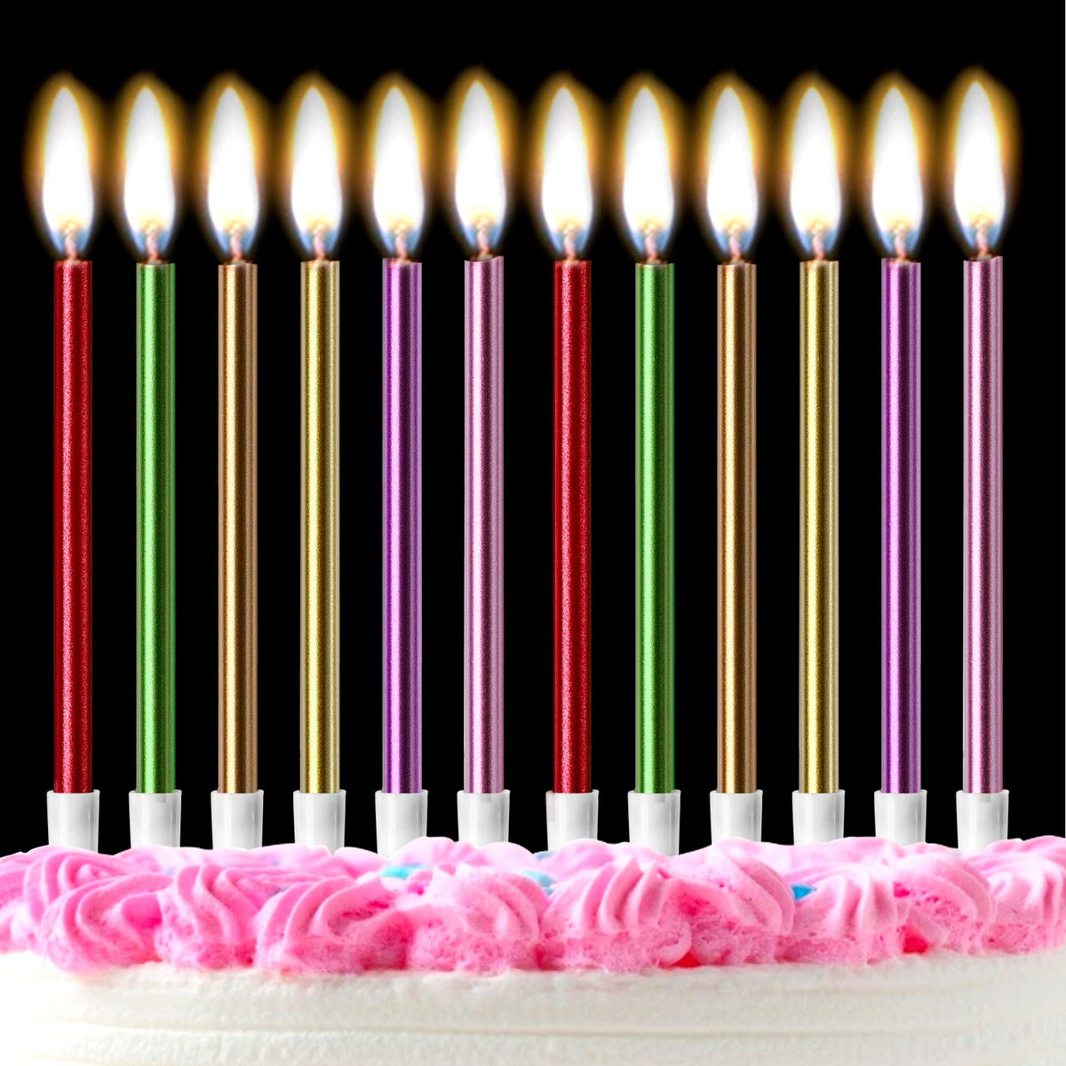 12PCS Birthday Candles with Real Flames Party Supplies for Cakes Sparkler Candles for Birthday Dinner Party (Color)