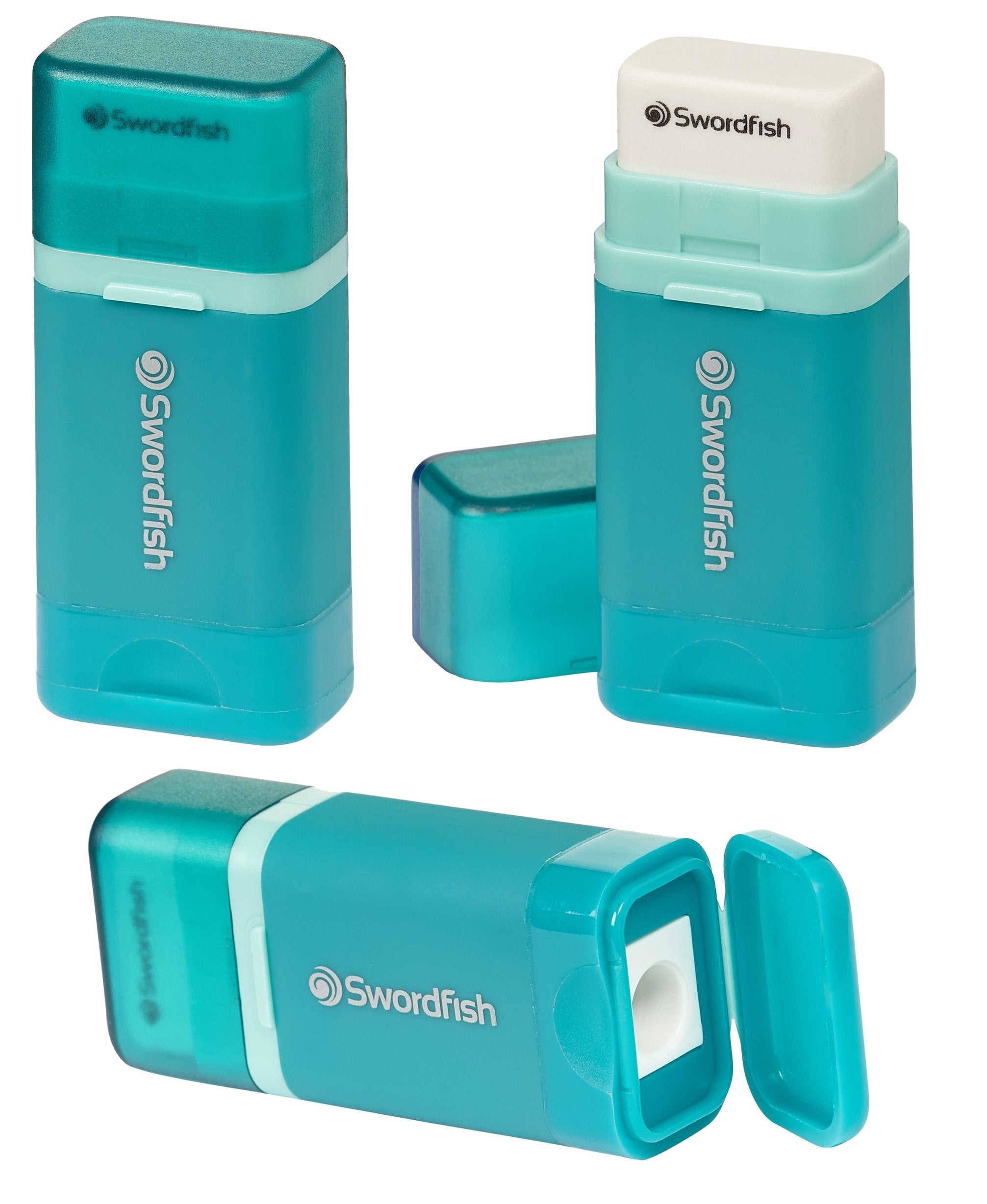 Swordfish Combo Pencil Sharpener with Mess-Free Canister and Eraser [Pack of 1] Turquoise [40294]