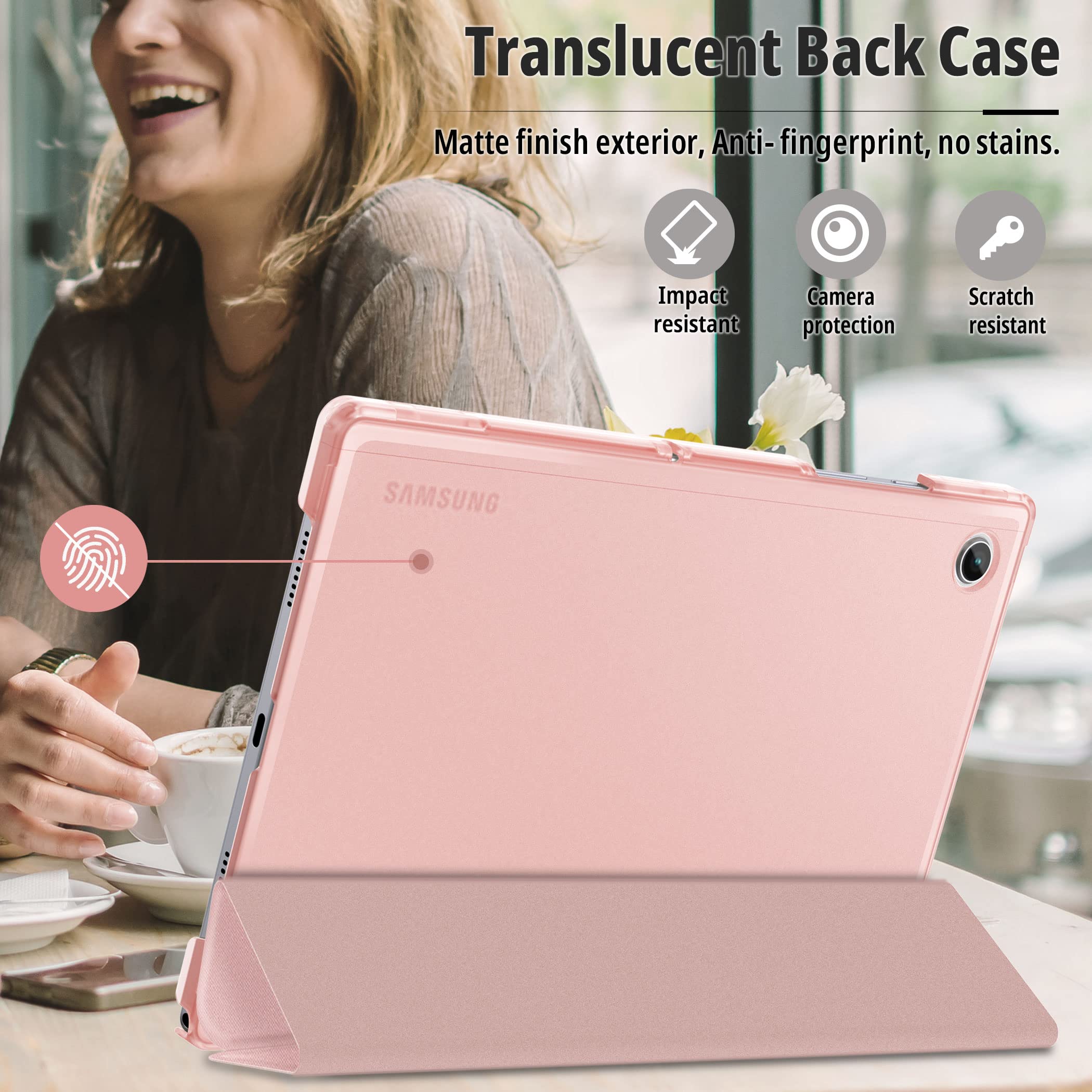 CACOE Case for Samsung Galaxy Tab A8 10.5 2021 Tablet (SM-X205N/ ‎X200N), Ultra Slim Folding Hard Back Shell Stand Cover for Samsung Tab A8 10.5 Inch Tablet, Rose Gold