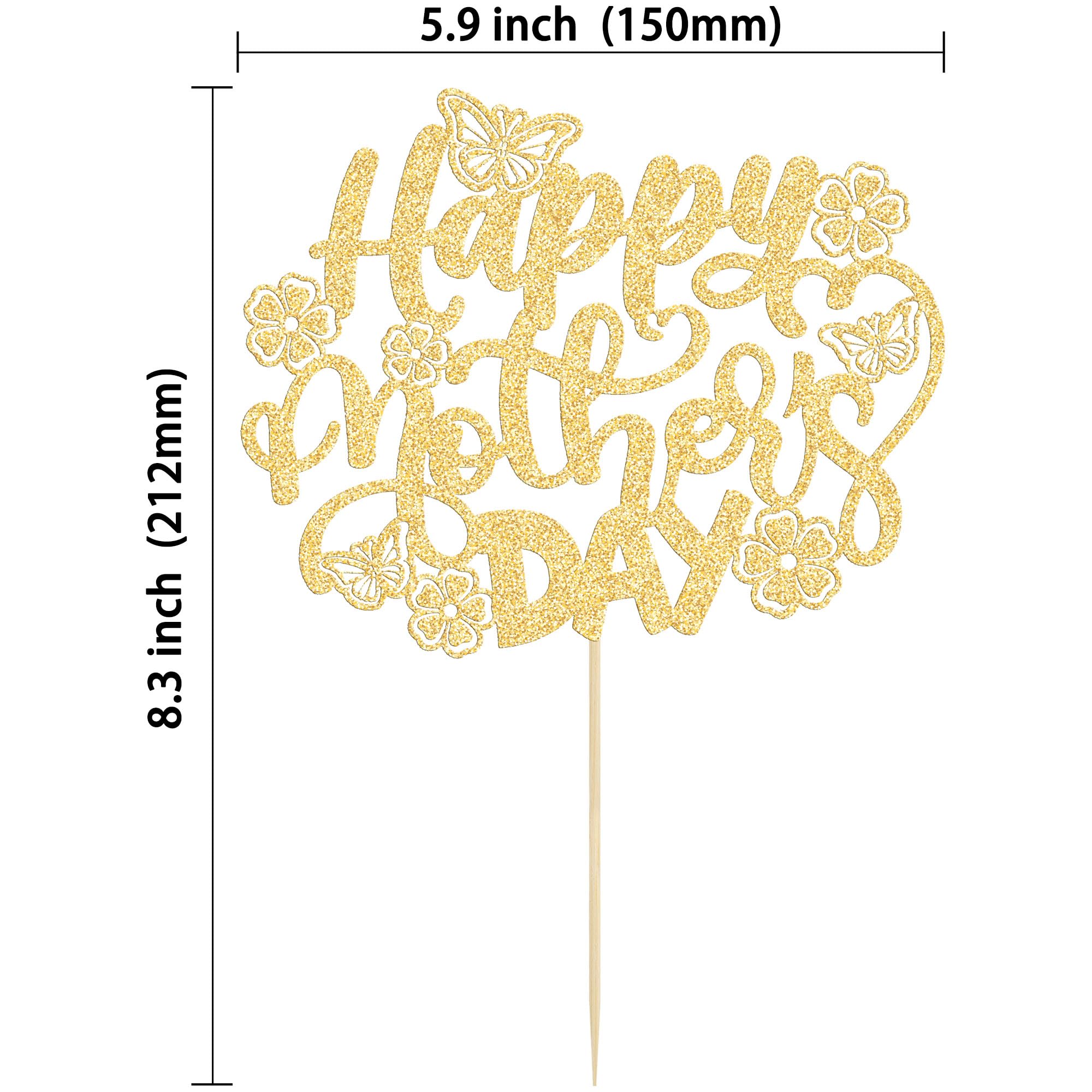 Gyufise 1 Pack Happy Mothers Day Cake Topper Best Mum Ever Mummy with Butterfly Flower Birthday Cake Decorations for Mothers Day Party Supplies Gold Glitter