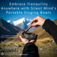 Tibetan Singing Bowl Set - Easy to Play with Dual-End striker and Cushion - Beautiful Sound for Holistic Healing, Stress Relief, Meditation & Relaxation- Bliss Pattern- Black bowl