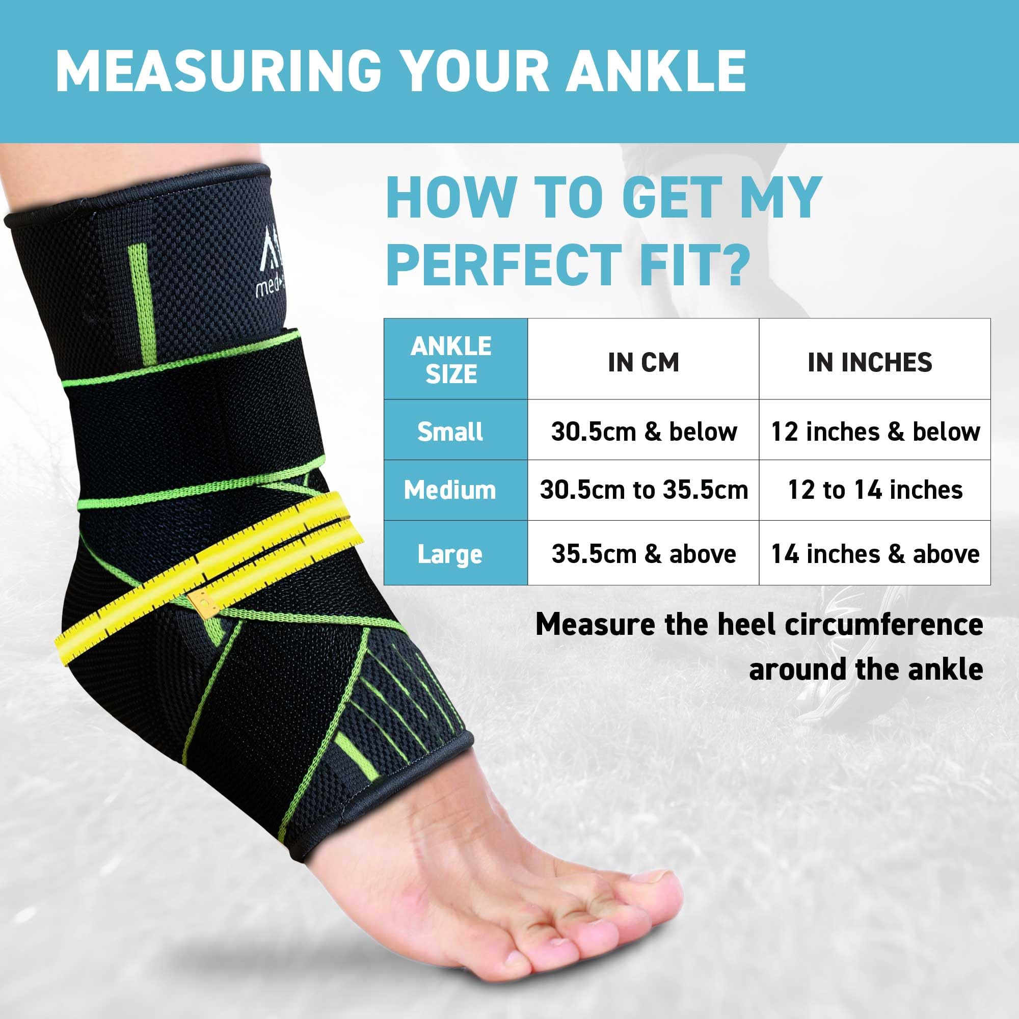 med-fit Stride Flex Adjustable Ankle Support for Men/Women: 4 Way Foot Compression Ankle Brace for Sports & Injuries: Arthritis Pain Relief, Recovery, Plantar Fasciitis Support (1, Green, Small)